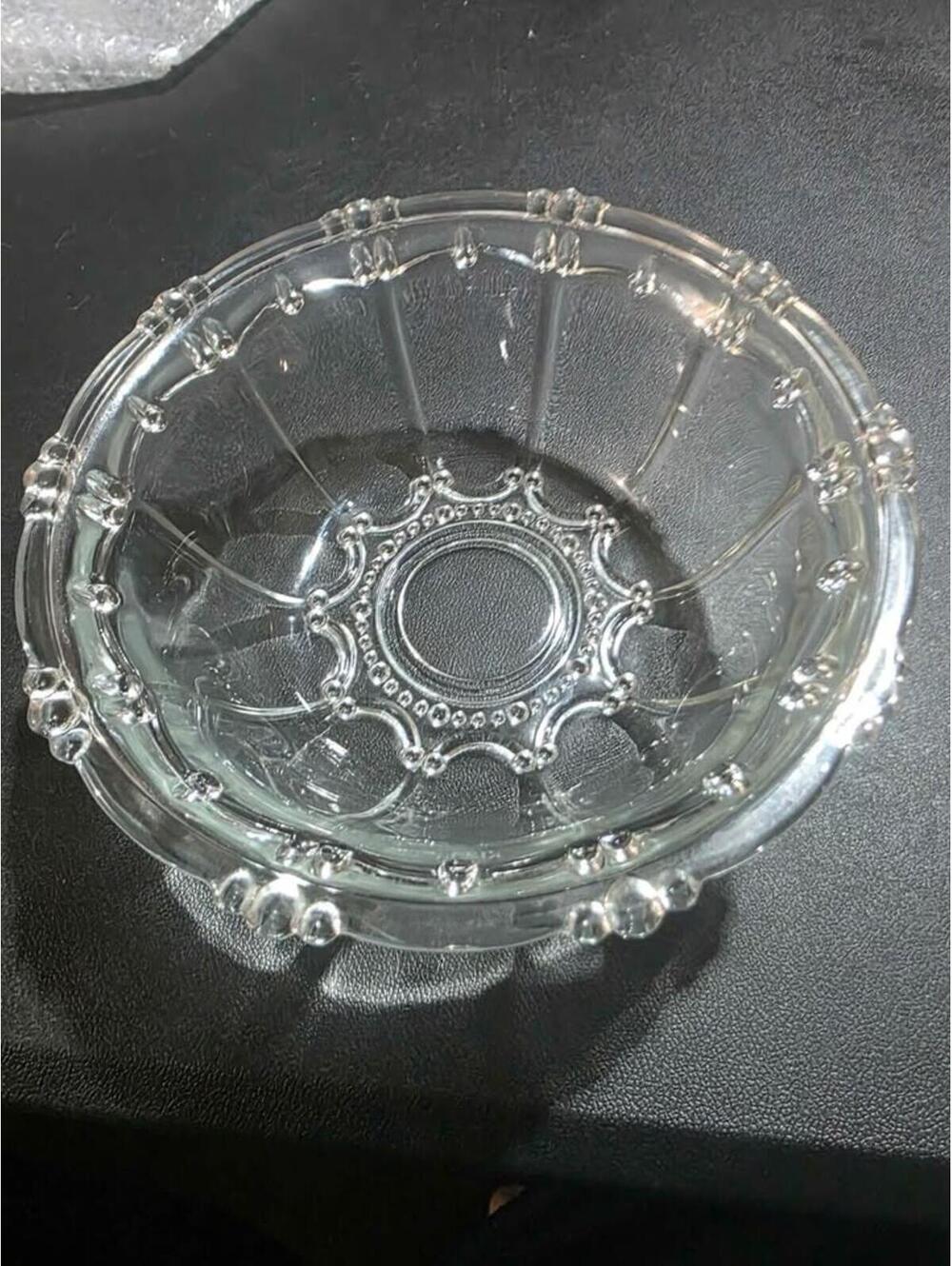 Vintage Clear Pressed Glass Scalloped Fruit Bowl Beaded Rim 7in Serving Dish